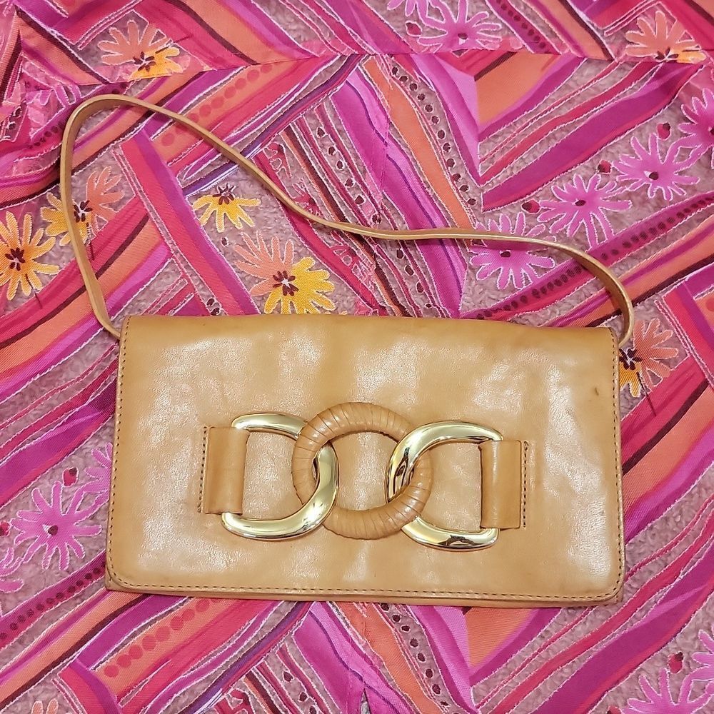 Michael Kors Vintage Early 2000s MK Camel Color Leather Clutch Handbag Y2K 🔥